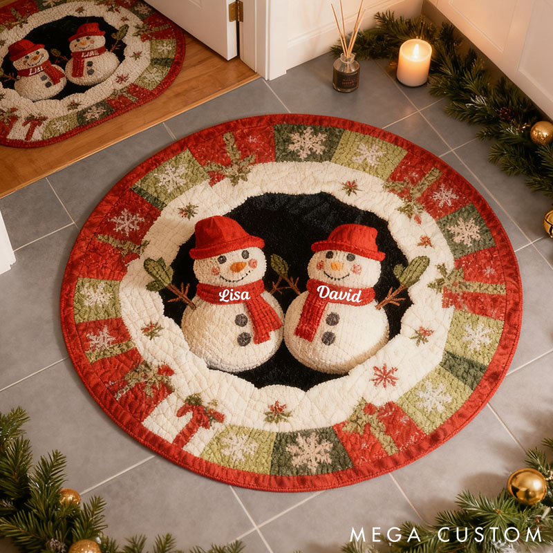Personalized Snowman Christmas Rug Custom Couple Snowman Mat Christmas Decor Gift for Couple