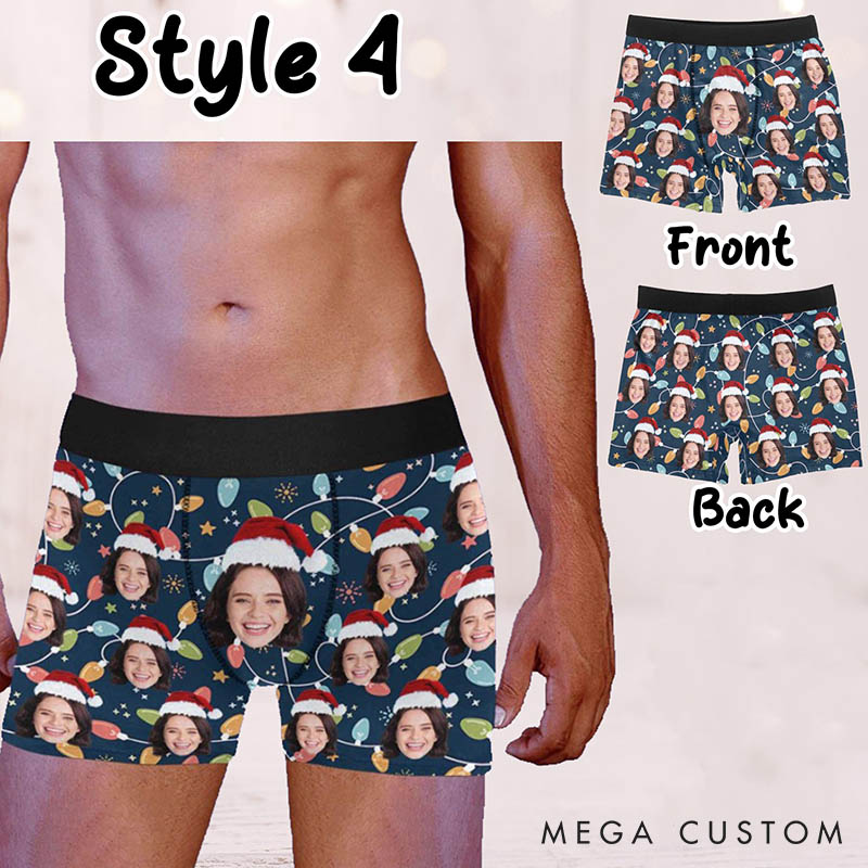 Personalized Girlfriend Wife Face Boxer Briefs Men Christmas Underwear with Woman Face Photo Christmas Gift for Boyfriend Husband
