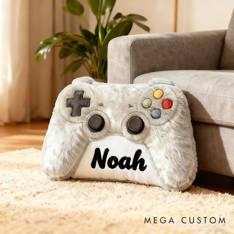 Personalized Graphic 3D Print Grayish White Game Controller Shaped Pillow for Game Lovers Plush Pillow Christmas Gift for Kids