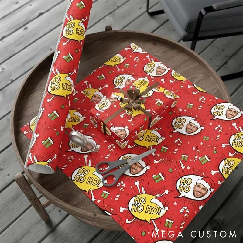 Personalized Funny Christmas Face Photo Cutout Wrapping Paper Unique Photo Gift Xmas Wrap Paper Best Xmas Gift for Boyfriend Girlfriend