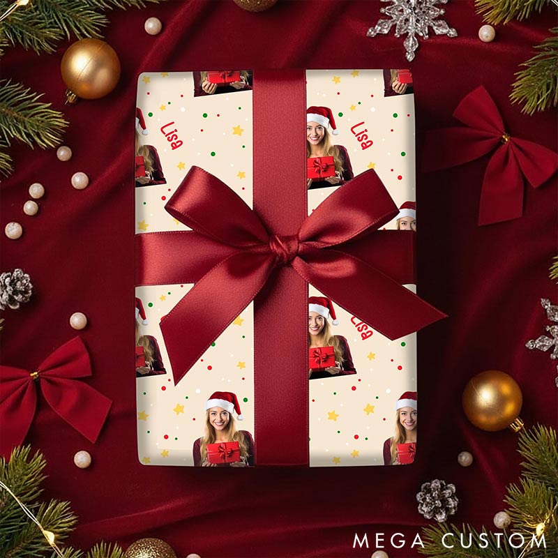Personalized Funny Christmas Face Photo Cutout Wrapping Paper Unique Photo Gift Xmas Wrap Paper Best Xmas Gift for Boyfriend Girlfriend