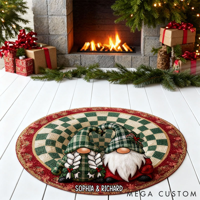 Personalized Christmas Gnome Rug Custom Couple Gnome Holiday Decor Mat Couple Xmas Decor Gift Rug for Husband Wife
