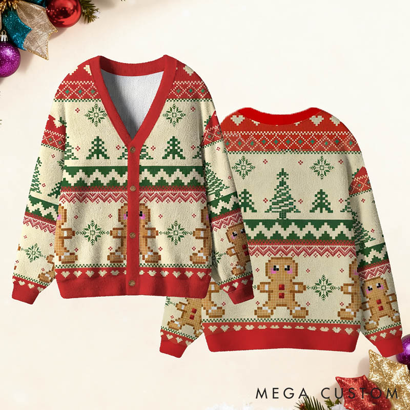 Personalized Couple Gingerbread Christmas Cardigan Sweater Custom Newlyweds Matching Ugly Sweater Cozy Christmas Outfit Christmas Gift for Him Her
