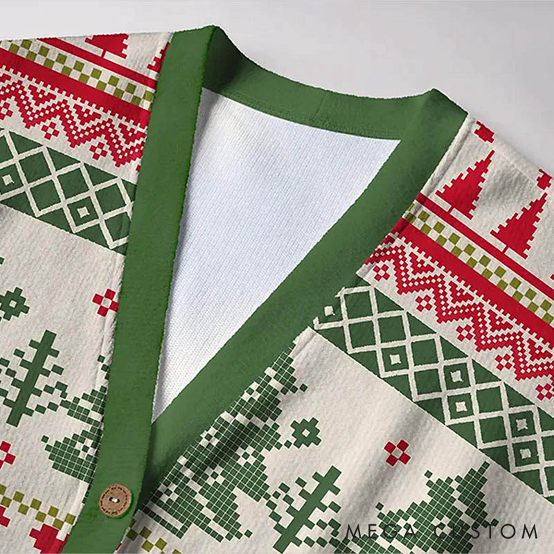 Personalized Couple Vintage Christmas Tree and Snowflakes Christmas Cardigan Sweater Newlyweds Matching Ugly Sweater Cozy Christmas Outfit for Him Her