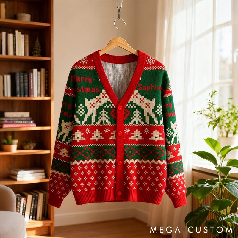 Personalized Vintage Christmas Cardigan Sweaters Custom Christmas Cardigan Sweater for Girlfriend Wife Retro Christmas Gift