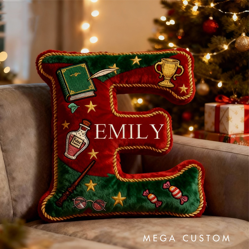 Personalized Christmas Magic Book Alphabet Throw Pillow Christmas Letter Pillow with Name Bookish Initial Pillow for Kids Boys Girls Book Lover Christmas Gift