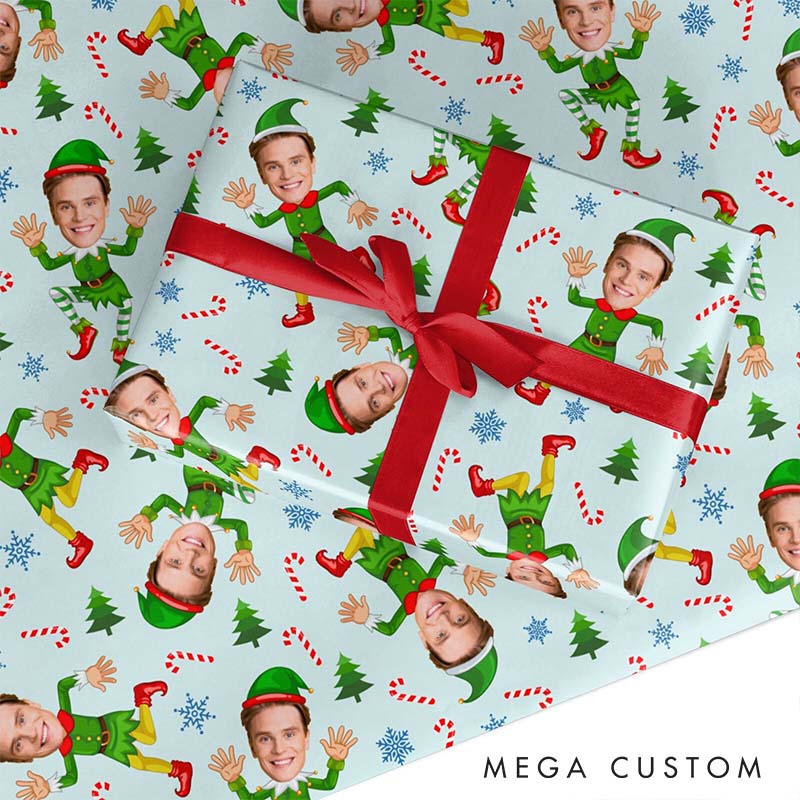 Personalized Husband Boyfriend Face Wrapping Paper Girlfriend Wife Elf Face Christmas Wrapping Paper Christmas Gift for Couple Boyfriend Husband