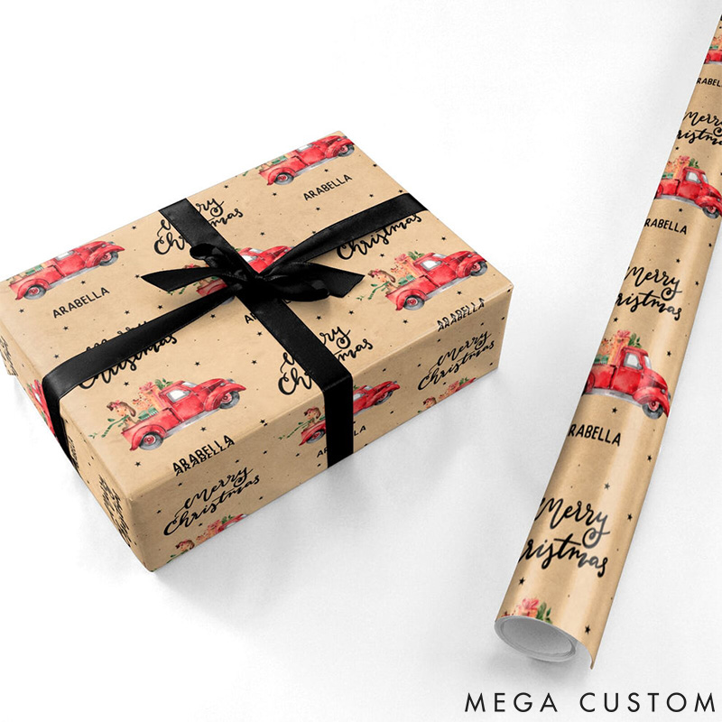 Personalized Christmas Truck Wrapping Paper Custom Christmas Gift Wrap for Her Him Xmas Decor