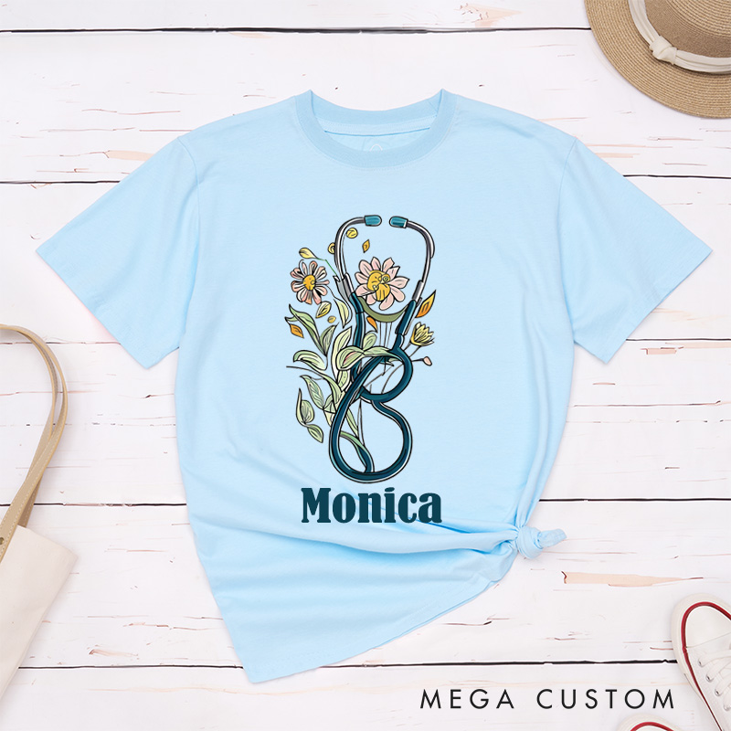 Personalized Nurse T-Shirts Stethoscope Blooms The Art of Healing Fashion Design T-Shirts