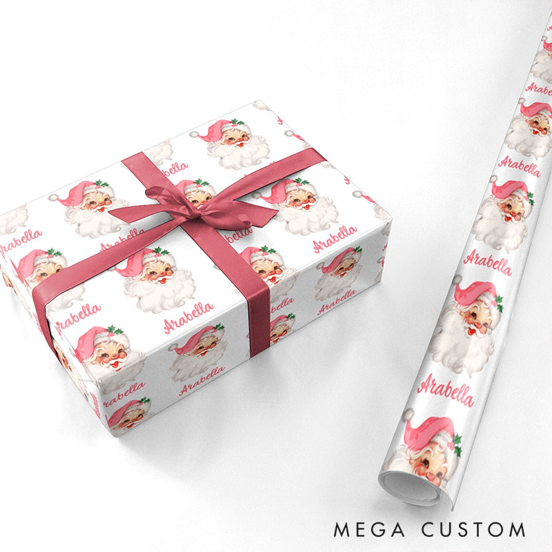Personalized Vintage Pink Santa Christmas Wrapping Paper Couple Christmas Wrapping Paper Christmas Gift for Girlfriend Wife Boyfriend Husband