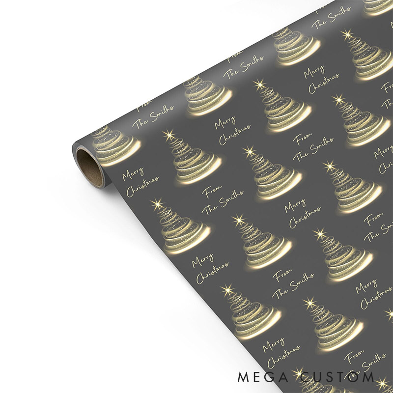 Personalized Gold Christmas Tree Wrapping Paper Custom Name Christmas Wrapping Paper Holiday Gift Wrap for Couple Girlfriend Wife Boyfriend Husband