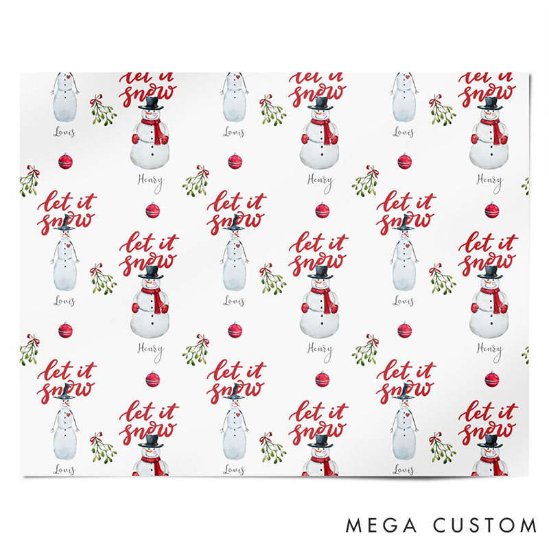 Personalized Let It Snow Wrapping Paper Winter Wonderland Gift Wrap Custom Two Snowmen Wrapping Paper for Couple Xmas Wrap for Friend