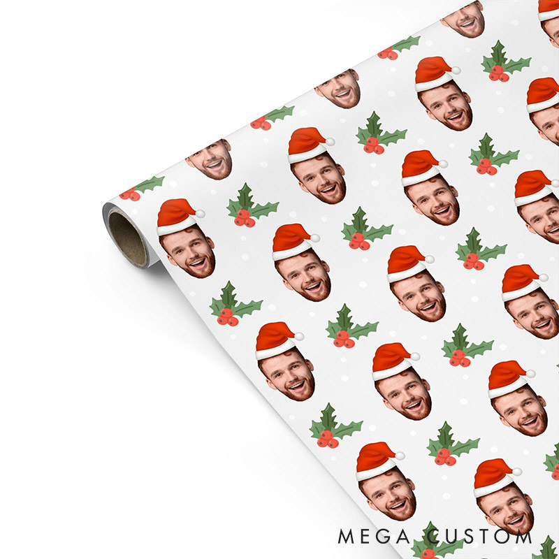 Personalized Husband Boyfriend Face Wrapping Paper Girlfriend Wife Elf Face Christmas Wrapping Paper Holiday Gift Wrap for Couple Boyfriend Husband