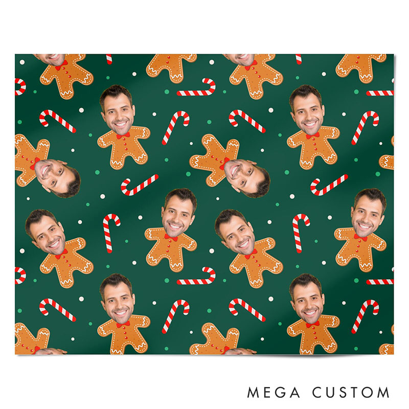 Personalized Husband Boyfriend Photo Face Wrapping Paper Girlfriend Wife Gingerbread Face Christmas Wrapping Paper Holiday Gift Wrap for Him Her
