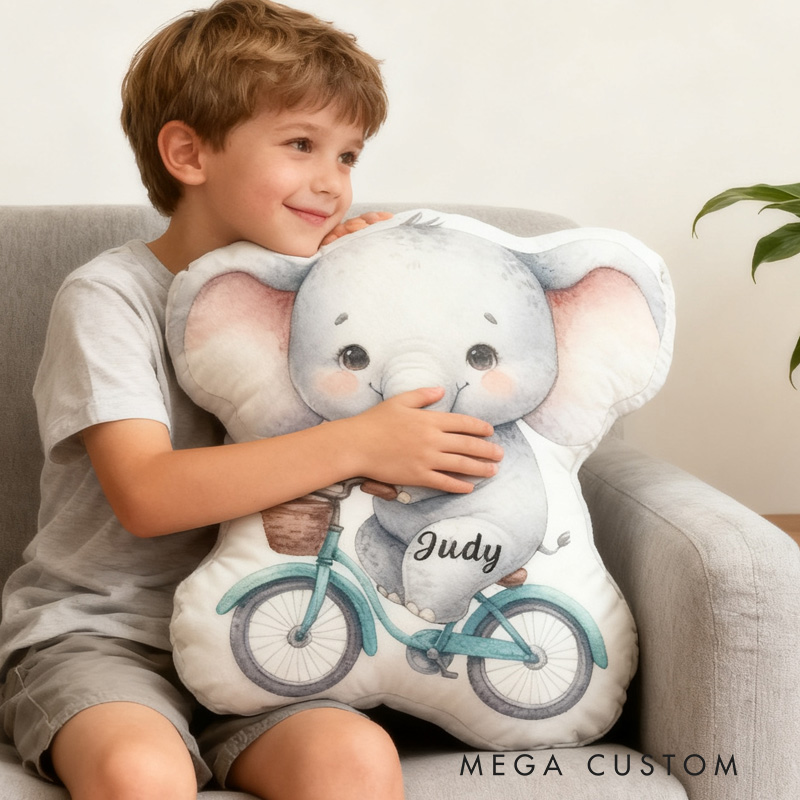 Personalized Elephant Bike Letter Pillow Cozy Graphic 3D Print Bow Letter Pillow Name Pillow Comfortable Travel Cushion for Kids Riding Lovers