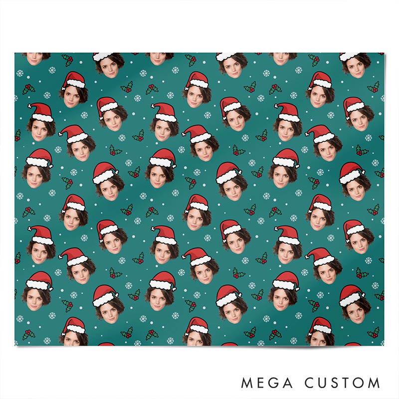 Personalized Funny Girlfriend Wife Photo Face Wrapping Paper Husband Boyfriend Santa Hat Face Christmas Wrapping Paper Holiday Gift Wrap for Him Her