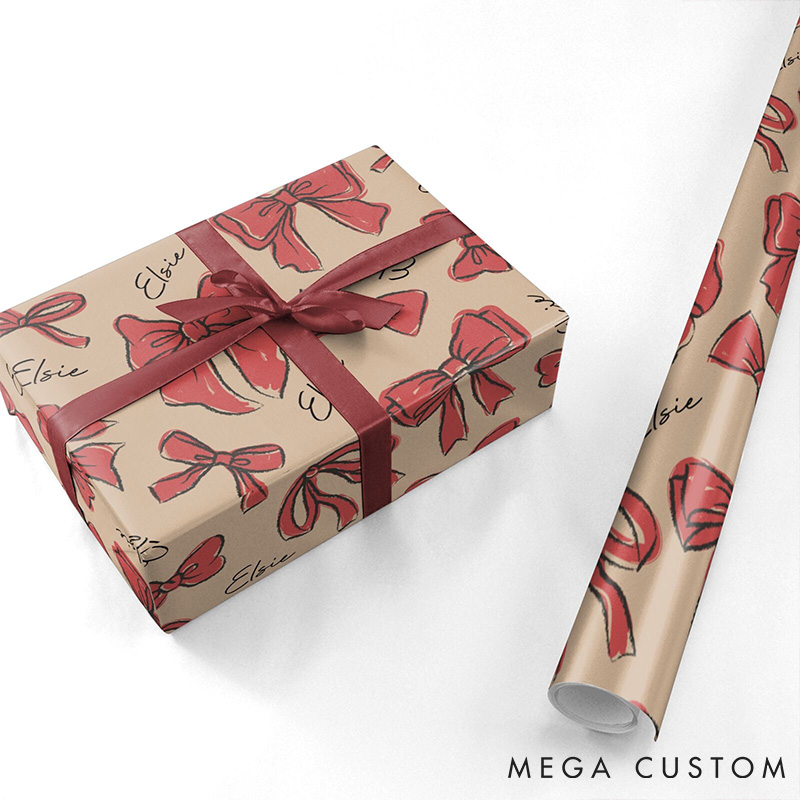 Personalized Bow Christmas Wrapping Paper Custom Christmas Bow Wrapping Paper for Him Her Christmas Decor Wrap for Boyfriend Girlfriend