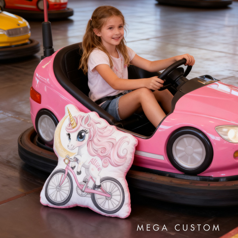 Personalized Pinky Horse Bike Pillow Cozy Graphic 3D Print Bow Pillow Name Pillow Comfortable Travel Cushion for Kids Girls Riding Lovers