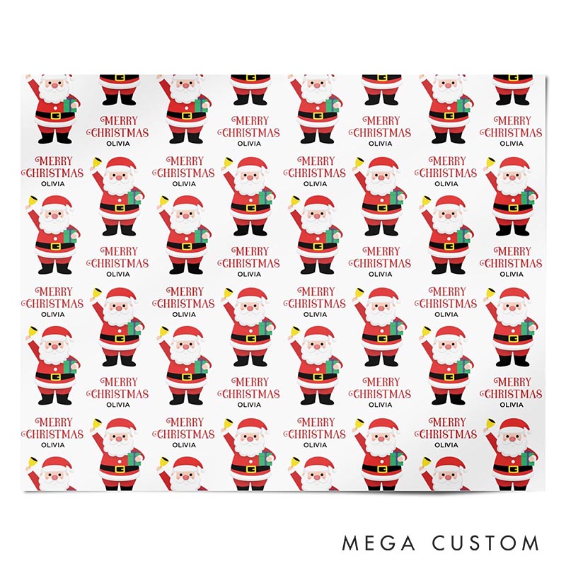 Personalized Cute Santa Merry Christmas Wrapping Paper Custom Name Christmas Wrapping Paper Holiday Gift Wrap for Girlfriend Wife Boyfriend Husband