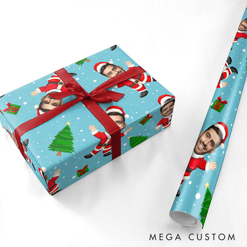 Personalized Santa Face Cutout Christmas Wrapping Paper Custom Name Christmas Wrapping Paper Holiday Gift Wrap for Girlfriend Wife Boyfriend Husband
