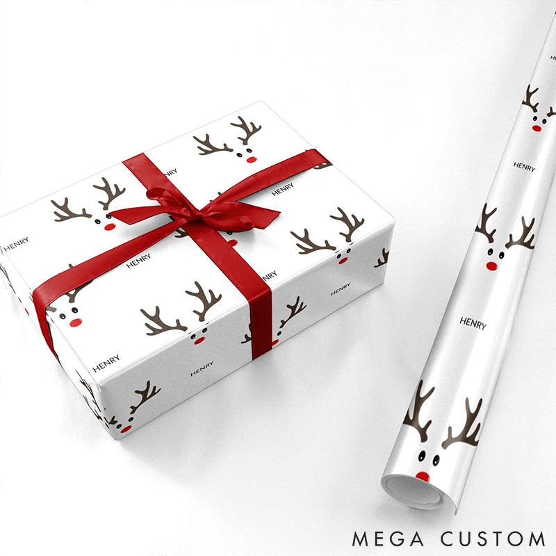 Personalised Reindeer Face Wrapping Paper Custom Minimalist Holiday Decor Wrap Paper Christmas Gift Wrapping for Her