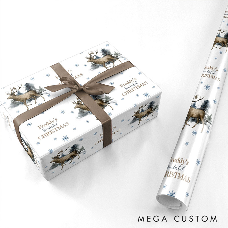 Personalized Retro Reindeer Christmas Wrapping Paper Custom Name Christmas Wrapping Paper Holiday Gift Wrap for Girlfriend Wife Boyfriend Husband