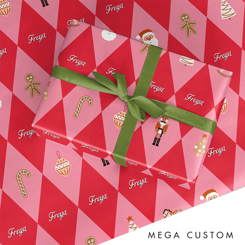 Personalized Harlequin Christmas Wrapping Paper Custom Couple Christmas Wrapping Paper Holiday Gift Wrap for Girlfriend Wife Boyfriend Husband