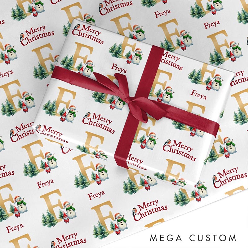 Personalized Gold Initial Christmas Wrapping Paper Custom Name Christmas Wrapping Paper Holiday Gift Wrap for Girlfriend Wife Boyfriend Husband