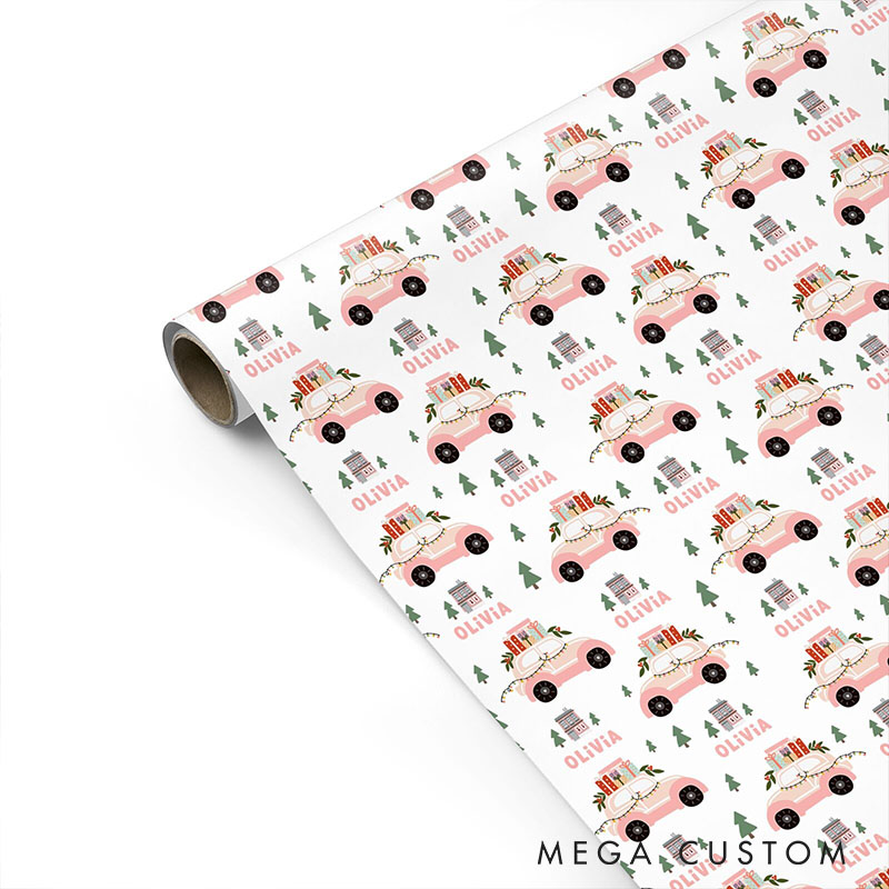 Personalized Car Carrying Gift Box Christmas Wrapping Paper Custom Christmas Wrapping Paper Holiday Gift Wrap for Girlfriend Wife Boyfriend Husband