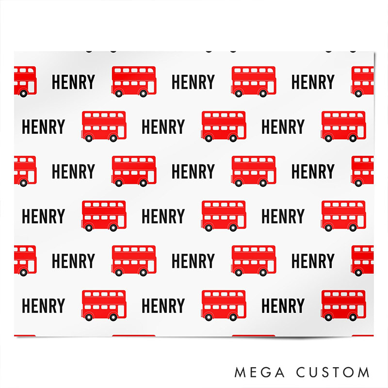 Personalized Bus Print Christmas Wrapping Paper Custom Name Christmas Wrapping Paper Holiday Gift Wrap for Girlfriend Wife Boyfriend Husband