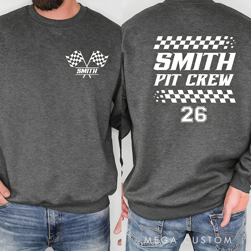 Personalized Racing Pit Crew Sweatshirt Custom Name and Number Race Team Hoodie Car Lover Gift Matching Family Outfit