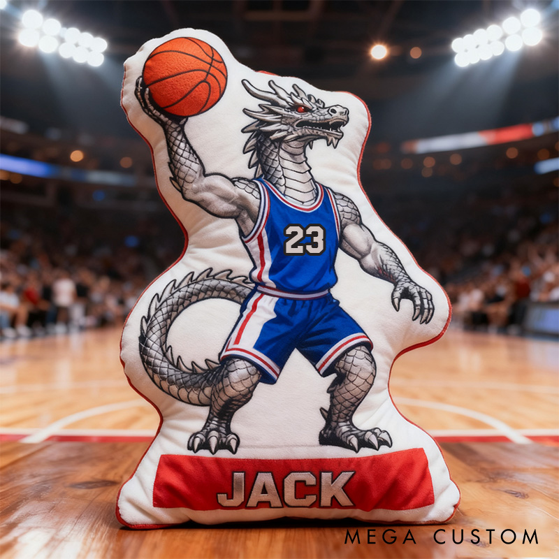 Personalized Dinosaur Basketball Pillow with Custom Name and Number Design for Kids
