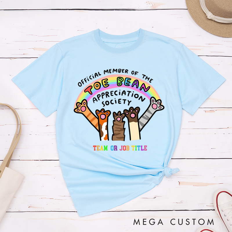 Personalized T-Shirt for Offical Worker of the Toe Bean Appreciation Society with Cute Cat Paw and Rainbow Elements T-Shirt