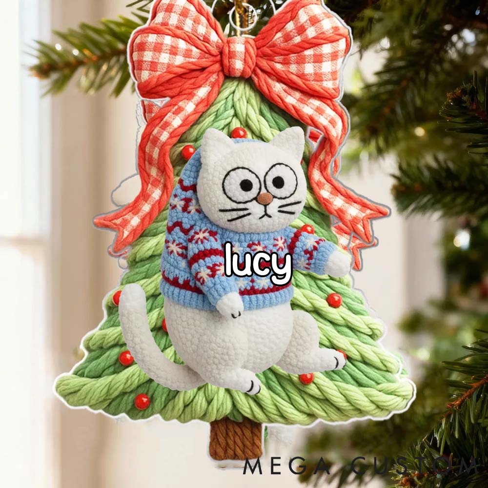 Personalized Cat Lover Cat Hanging on Christmas Tree Christmas Ornament
