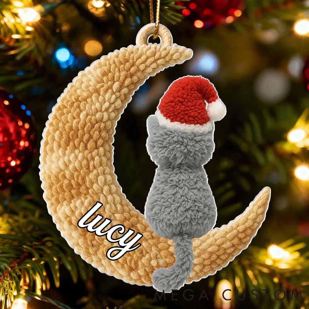 Personalized Cat Lover Cats Sitting on Moon Christmas Ornament