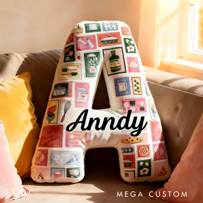Personalized Baking Tool Alphabet Throw Pillow Baking Lover Letter Pillow with Name for Kids Girl Boy Christmas Gifts Loving Room Decor