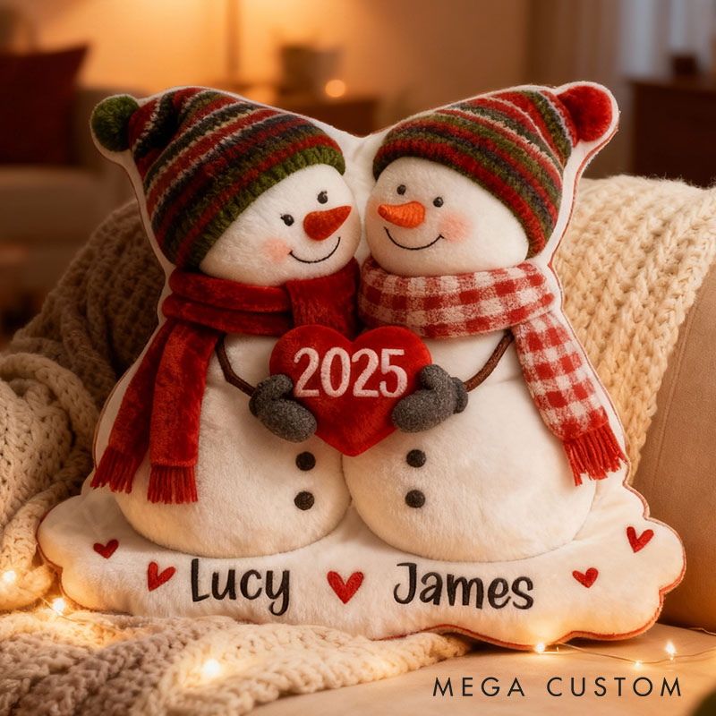 Personalized Couple Christmas Penguin Graphic 3D Printed Pillow Custom Newlyweds Name Christmas Cushion Christmas Gift for Him Her