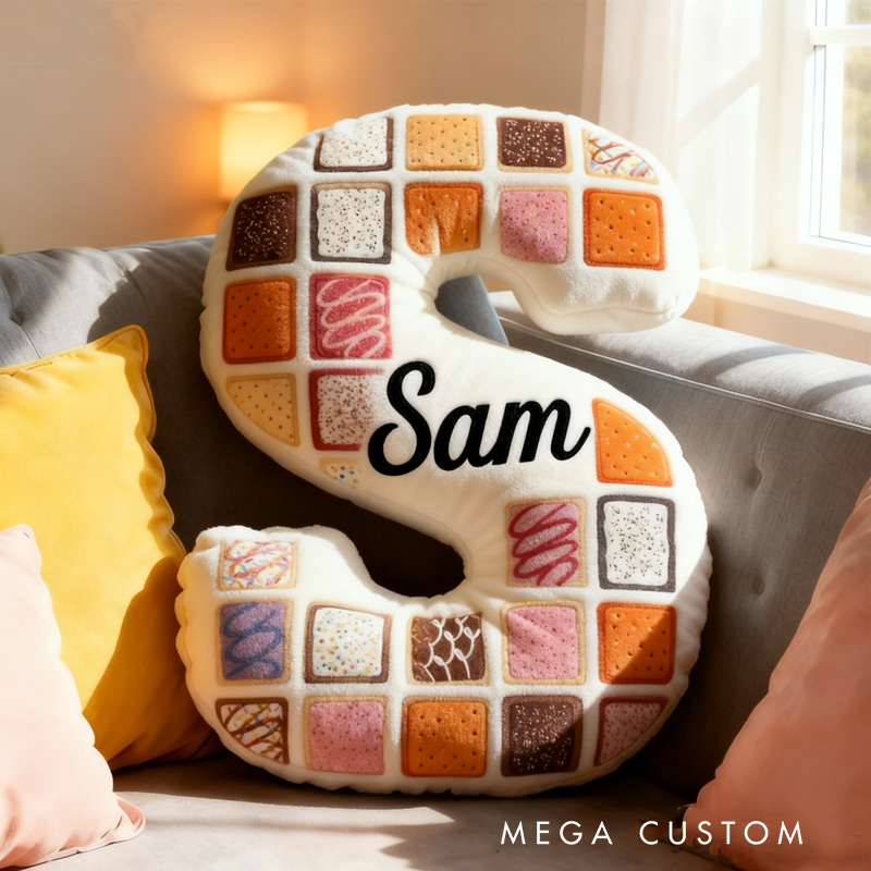 Personalized Cookie Alphabet Throw Pillow Cake Patchwork Letter Pillow with Name for Kids Girl Boy Baker Christmas Gifts Loving Room Decor