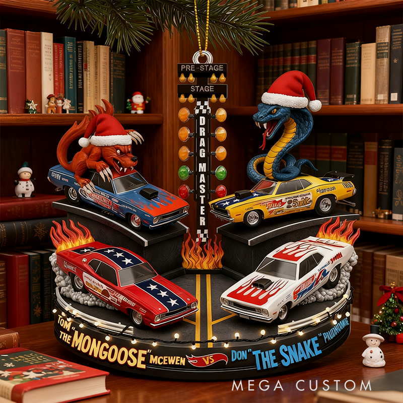 Personalized Drag Racing Christmas Ornament Custom Text Festive Race Car Rivalry Tree Decoration Gift for Racing Fans
