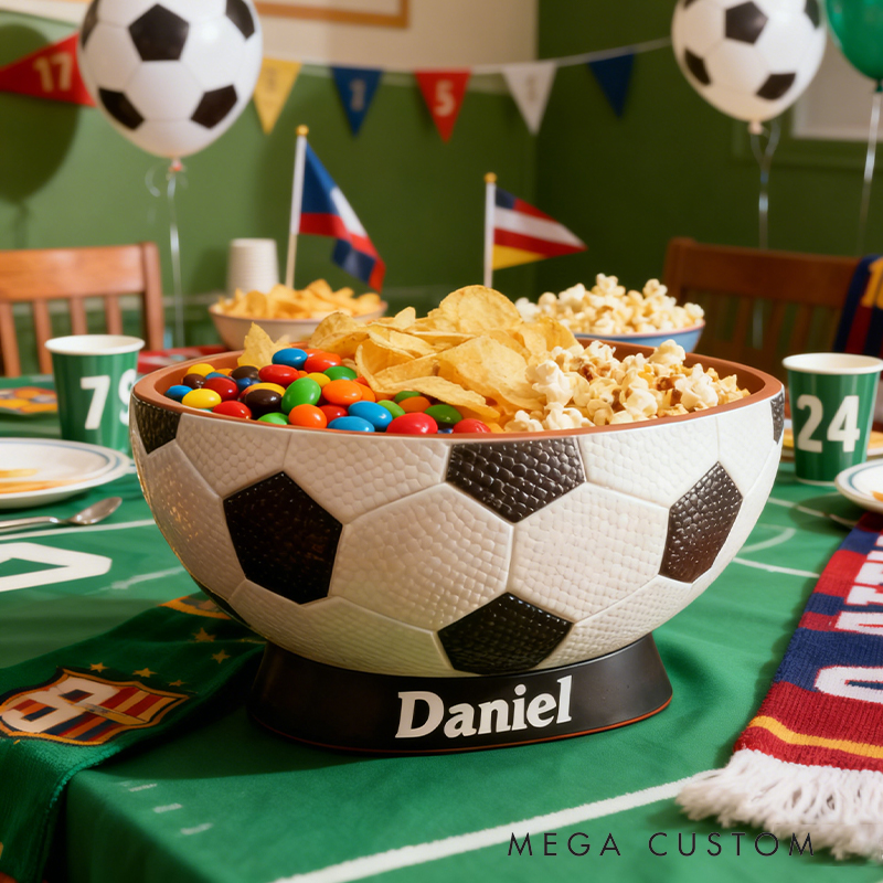 Personalized Soccer Snack Bowl - Custom Name Football Shaped Snack Holder for Game Day, Tailgating & Sports Fans