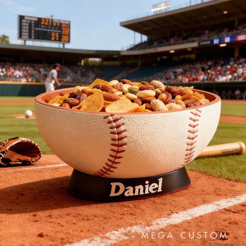 Personalized Baseball Snack Bowl - Custom Name Baseball Shaped Snack Holder for Game Day, Tailgating & Sports Fans