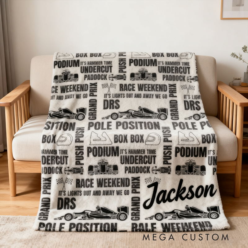 Personalized Racing Throw Blanket Custom Name Velveteen Plush Blanket Racing Terms Design Fan Gifts Home Decor