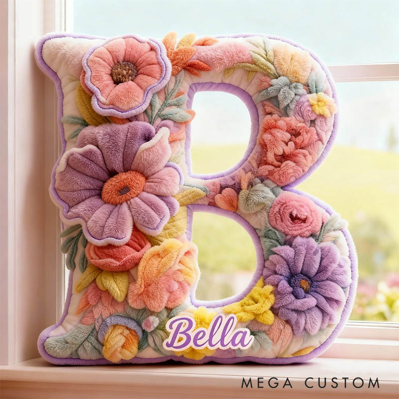 Personalized Flower Girl Purple Floral Graphic 3D Printed Pillow Custom Girl friend Name Cushion Valentine's Day Gift Christmas Gift for Her
