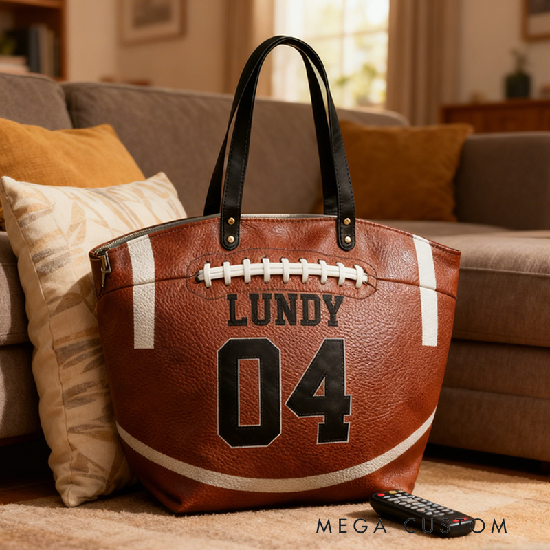 Personalized Football Texture Tote Bag Design, Stylish & Functional for Football Enthusiasts Custom Name & Number