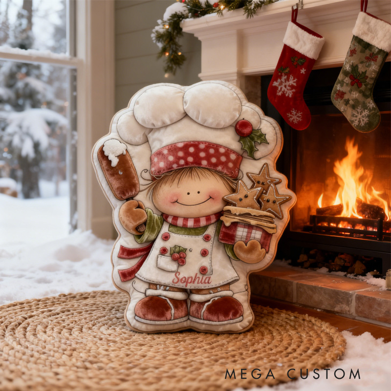 Personalized Baking Girl Throw Pillow Christmas Gift Pillow with Name for Kids Girl Boy Baker Christmas Gifts Loving Room Decor