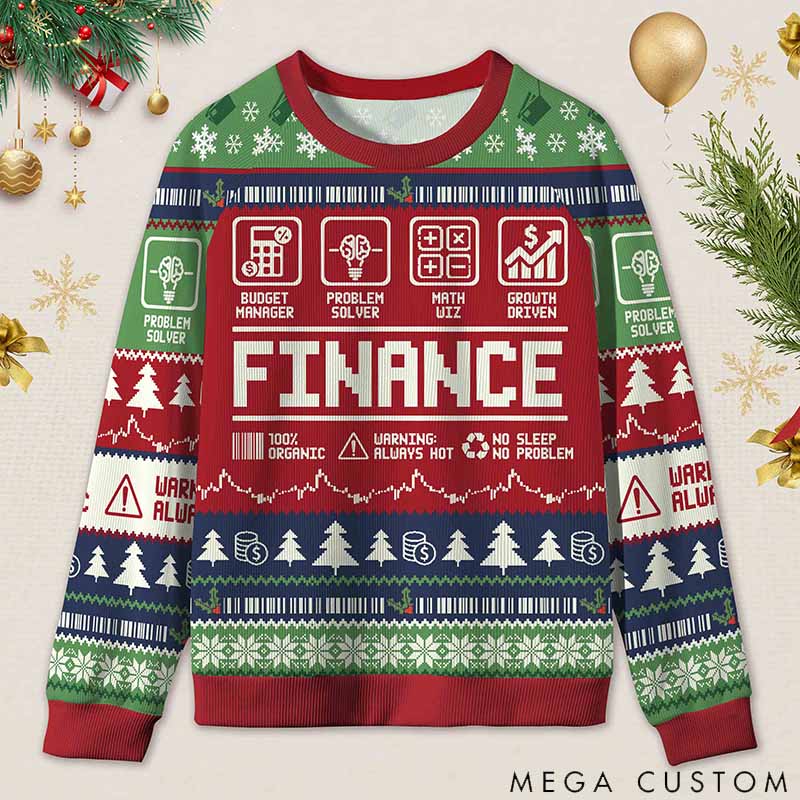 Personalized Funny Accounting Finance Ugly Christmas Sweater Gift for Accounting Finance Professionals