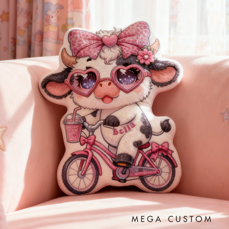 Personalized Pink Dairy Cow Pillow Cozy Lovely Graphic 3D Print Throw Pillow Name Pillow Comfortable Travel Cushion for Kids Girls Riding Lovers