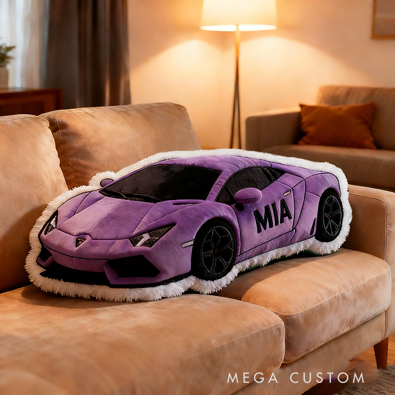 Personalized Race Car Shaped Pillow Custom Name Sports Car Plush Cushion Choose Color 3D Graphic Print Gift for Racing Fans