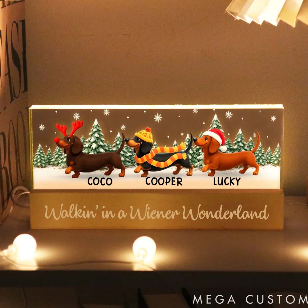 Personalized Dog Lover Christmas Dachshunds Walking in a Wiener Wonderland Light