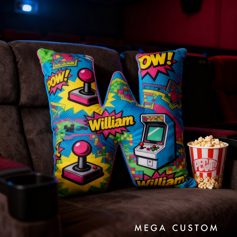 Personalized Colorful Anime-Style Game Console Joystick Letter Pillow for Game Lovers Plush Pillow Christmas Birthday Holiday Gift for Kids